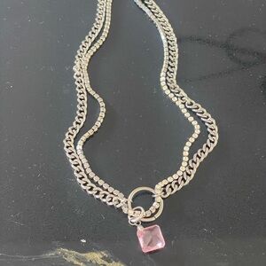 Elegant Silver Necklace with Pink Pendant